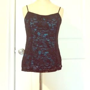 NWT Black Lace Express Cami with Turquoise lining